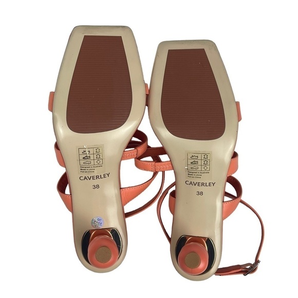 ANTHROPOLOGIE CAVERLEY MAZIE STRAPPY SQUARE TOE CORAL ROCK ANKLE WRAP HEELS - Picture 4 of 13